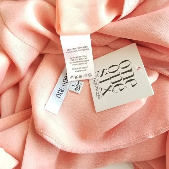 ONE ONE SIX Peach Pink Satin Surplice Dress L - Picture 6 of 6